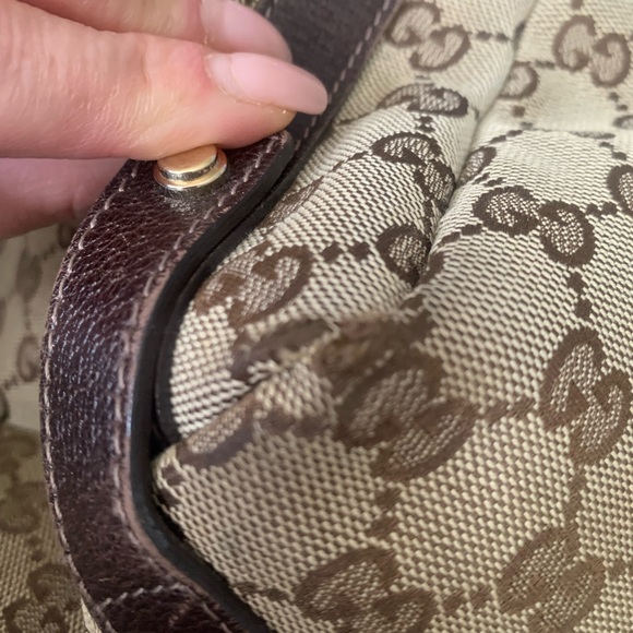 100% Authenic Gucci canvas shoulder bag with brown leather trim… preloved … - Picture 14 of 16